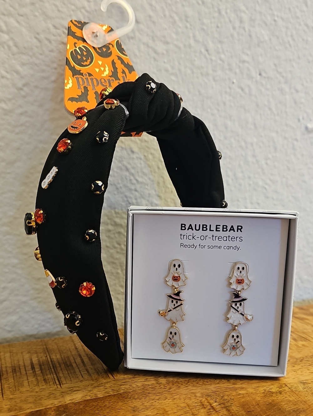 NWT Halloween Boutique Set Piper K Jeweled Headband & BaubleBar Ghost Earrings